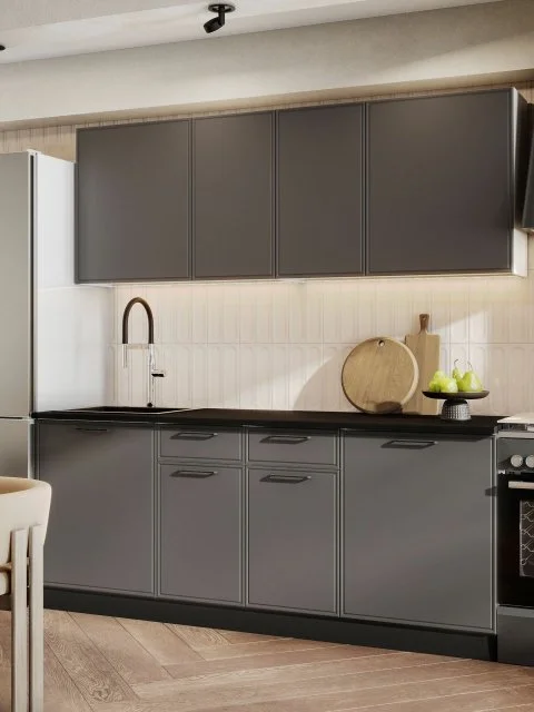 ARNIKA Кухонный гарнитур "Арно" 2 м, Белый/Графит/Черный